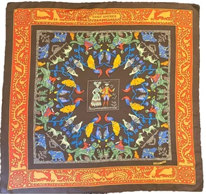 Incl. US Duty HERMES Scarf Early America Carre 90 Silk 100% Vintage No Box - Picture 1 of 6