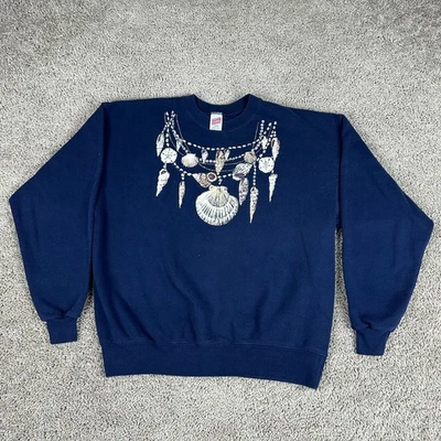 Sudadera Vintage Seashell Mujer Grande Azul Collar Estampado Cuello Redondo Soffe Foto 1 de 4