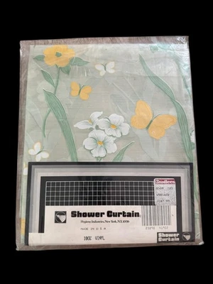 Cortina de ducha de vinilo vintage NOS AÑOS 70 - flores mariposas - paquete sin abrir  Foto 1 de 4