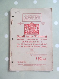 SMALL ARMS TRAINING VOL 1 PAMPHLET 13 SUPPLEMENT ANTI-TANK BAKELITE GRENADE 1937 - Picture 1 of 6