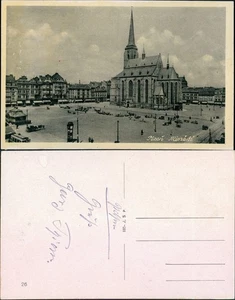 Postcard Pilsen Plzeň Kirche und Markt mit Ständen 1939 - Picture 1 of 3