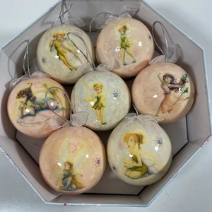 Tinker Bell & Friends Fairies Decoupage 7 PC. Boxed Christmas Baubles Set 2006 - Foto 1 di 8