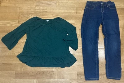 Traje de niña Old Navy talla 8 - Top verde oscuro con jegging Rockstar usado en excelente estado Foto 1 de 4