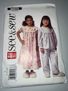 Butterick See & Sew B6076 Niñas Yugo Camisón Largo Top Pijama Pantalones Talla 3-6 - Imagen 1 de 2