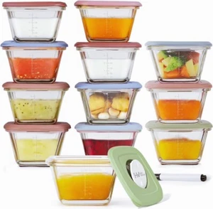 HEYVALUE Baby Food Containers, 12 Container Set 4 oz Glass Baby Food Jars + Lids - Picture 1 of 7