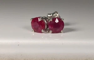 Ruby Natural Pigeon Blood Red Stud Earrings 14K WG 1.6 TCW 5.5mm Certified Box - Picture 1 of 5