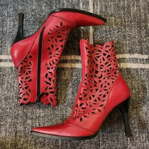 Angela Falconi EU 38 (US 7-7.5) Heel Boots Leather Red Made In Italy - Picture 1 of 8