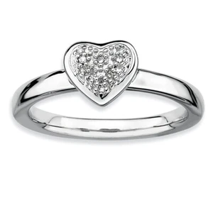 Lex & Lu Sterling Silver Stackable Expressions Heart Diamond Ring LAL10015 - Picture 1 of 4