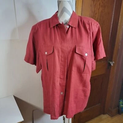 Блузка Rena Rowan для Seville 100% лен с коротким рукавом на пуговицах спереди размер 16 - Изображение 1 из 4