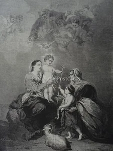Bellas Artes LA SANTA FAMILIA de Murillo - Estampado victoriano original 1846 - Imagen 1 de 2