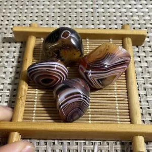 4pz 48g Pizzo Pazzo SETA Fasciato Agata Cristallo Lucido Pietra Tumbled Madagascar - Foto 1 di 10