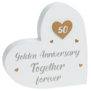 50th Golden Anniversary Gift Together Forever Heart Block Plaque Ornament - Picture 1 of 2