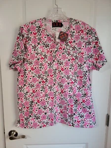 Beverly Hills Uniform BH424/226 Women's Breast Cancer Awareness Scrub Top Large - Picture 1 of 7