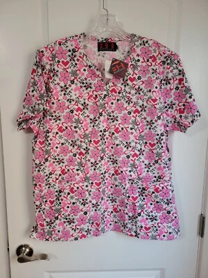 Beverly Hills Uniform BH424/226 Women's  Breast Cancer Awareness Scrub Top Large - Image 1 of 4