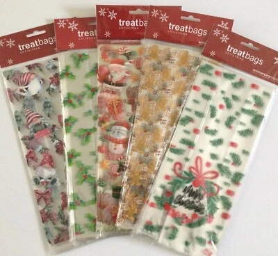 ANNIVERSARY HOUSE 20 Patterned Cellophane Christmas Treat Bags Xmas Gifts Party Favours Twist Ties