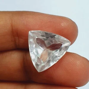 CERTIFIED 13 Ct Natural Ceylon White Sapphire Trillion Shape Loose Gemstone Y526 - Picture 1 of 7
