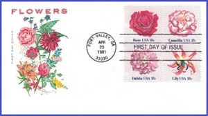 USA5 #1876-79 U/A HOUSE OF FARNAM 2 FDC BL4 Flowers - Picture 1 of 1