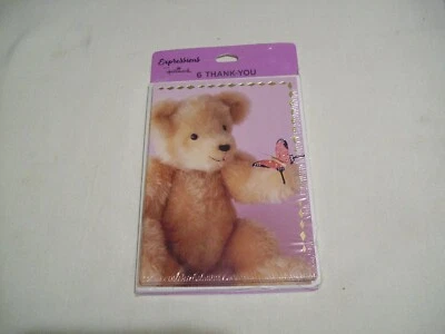 6 pack HALLMARK Expressions Thank You Cards Envelopes cute teddy bear butterfly - Image 1 of 3