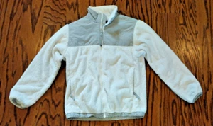 THE NORTH FACE Jacket Girls Large Denali Fuzzy Fleece Zip White Gray XL - Picture 1 of 5