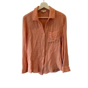 Beachlunchlounge Gauze Shirt Coral Crinkle Cotton Button Up Blouse M Casual - Picture 1 of 8
