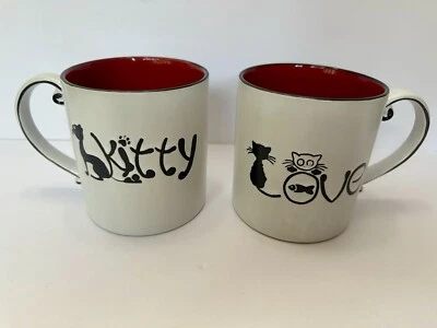 Spectrum Designz Cat Love & Kitty Coffee Mugs Tea Cups 21 oz Set Of 2 White Red - Image 1 of 4
