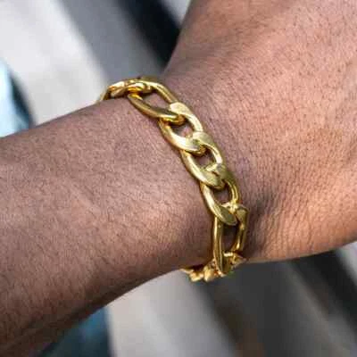 Pulsera Figaro Hip Hop Chapada en Oro 14K 8" Para Hombre 12mm Ancho Grueso Cadena Muñeca Foto 1 de 4