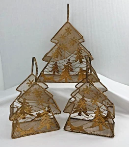 Christmas Gold Metal Mesh Tree Baskets Twisted Wire Handles Sparkle Glitter (3) - Picture 1 of 10