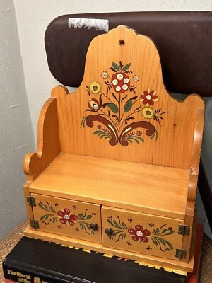 Vintage Primitive Folk Art Hanging Farmhouse Style Painted Shelf W/Doors - Image 1 of 4