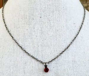 Vintage Red Glass Solitaire Silver Tone Pendant Necklace 18" - Picture 1 of 7