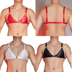 UK Mens Top Front Closure Bra Tops Bikini Elastic Band Brassiere Sexy Lingerie - Picture 1 of 47