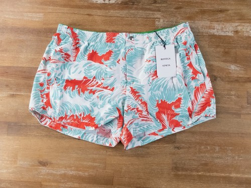 Pantaloncini da bagno BOTTEGA VENETA bianchi stampa piuma nylon grandi autentici designer