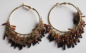 Vintage Ring Hoop Brown Glass Seed Bead Earrings - Picture 1 of 6
