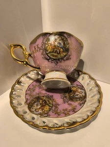Vintage Shafford Tea Cup An Saucer 1700s Outdoor Theme (Unused) Hand Painted - Picture 1 of 21