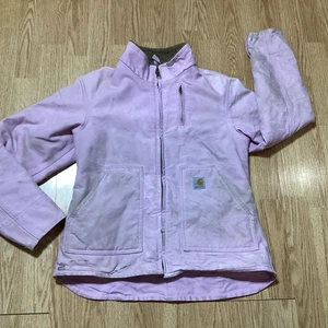 WOMENS LIGHT PINK CARARTT SHERPA LINED JACKET, W J022 FPL, SMALL REG *STAINS* - Picture 1 of 15