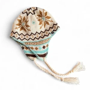 Gorro Burton Tejido Orejera Borla Trenzada Nórdico Crema Azul Talla Única Acogedor - Imagen 1 de 7