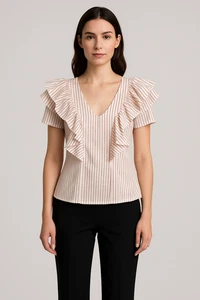 FREE POSTAGE IN AUSTRALIA - CUE PINK AND RED STRIPED FRILL BLOUSE SIZE 6 - Bild 1 von 8