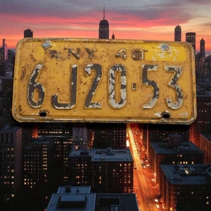 New York License Plate Tag # 6J20-53 1948 Black/Yellow Good Cond. Minor Rust - Picture 1 of 1