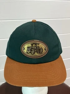 Vintage Metal Plate John Deere Tractor Strap Back Trucker Hat Cap Made in USA - Picture 1 of 11