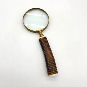Vintage Brass Magnifying Glass Desk Decor Reading Aid With Wood Handle - Picture 1 of 9