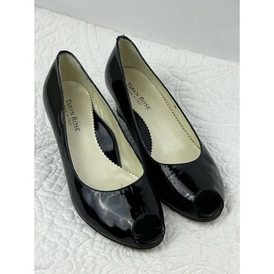 Taryn Rose Mujer 36M (Talla 5.5 EE. UU.) Negro Patente Sin Cordones Tacón de Cuña Punta Peekaboo Foto 1 de 4