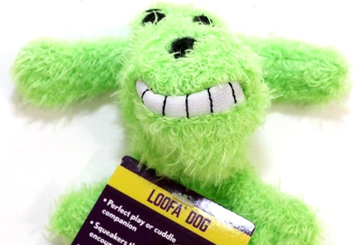 Dog Toy Stuffing Free by Multipet Loofa Dog Two Squeakers 12" Long Green - Image 1 of 4