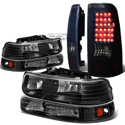 PARA 99-02 SILVERADO FARO CRISTAL NEGRO + PARACHOQUES + LUZ TRASERA LED AHUMADA/LÁMPARA Foto 1 de 4