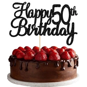 Gyufise 1 Pack Happy 50th Birthday Cake Topper Black Glitter Happy 50 Cupcake... - Picture 1 of 9