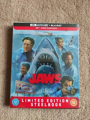 JAWS - 50th ANNIVERSARY STEELBOOK - 4K UHD & BLU-RAY (2025 UK) NEW & SEALED - Image 1 of 4