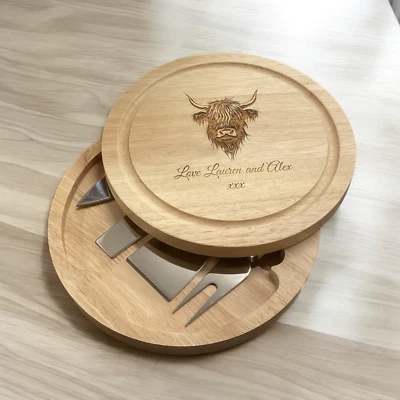 Personalised Highland Cow Cheese Board & Servers Gift Set - Image 1 of 4
