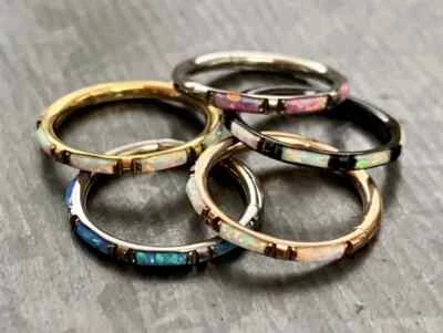 1pc Solid Titanium Baguette Opals Hinged Segment Ring Orbital Helix Piercing - Image 1 of 3