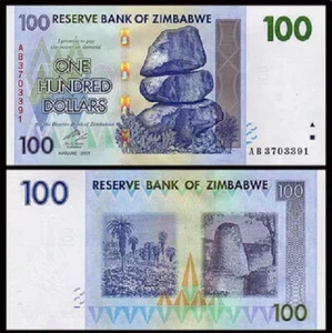 Simbabwe 100 Dollars 2007 P 69 AA Präfix UNC Neu Banknote - Bild 1 von 2