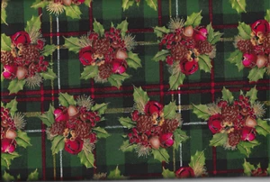 45" 100%  cotton Christmas fabric "Berries & Bells on Plaid" by Fabric Tradition - Picture 1 of 1