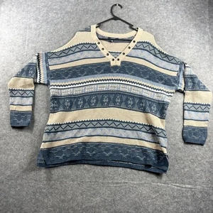 Chaps Unisex Jumper Large Blue Striped Knit Long Sleeve Pullover Sweater Winter - Picture 1 of 8