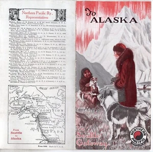 Publicidad a Alaska vía Seattle Gateway NORTHERN PACIFIC RAILWAY 1920-1930 - Imagen 1 de 4